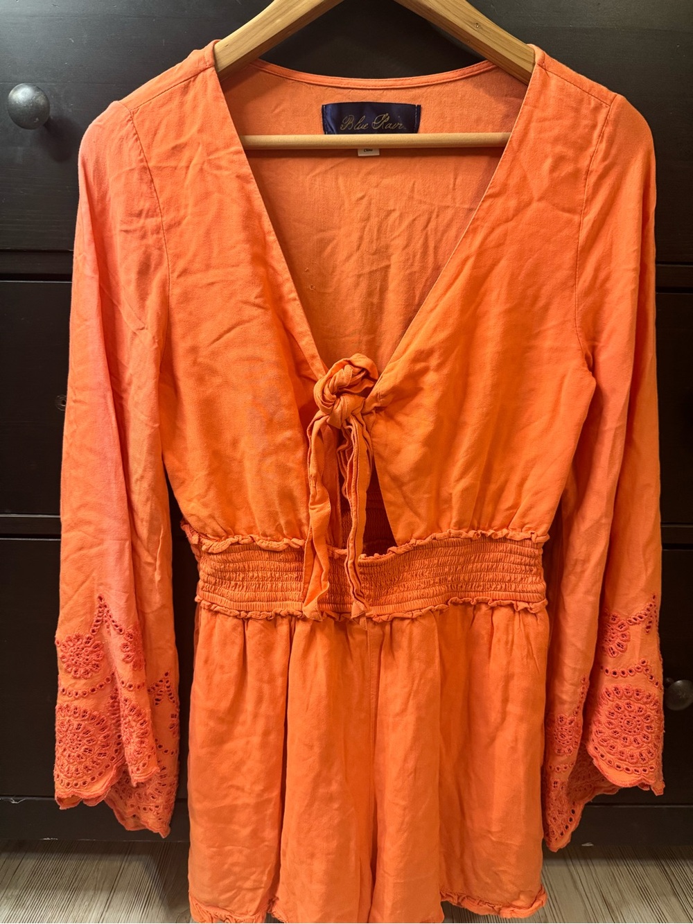 Pink/orange Tie-Front Boho Romper by Blue rain
